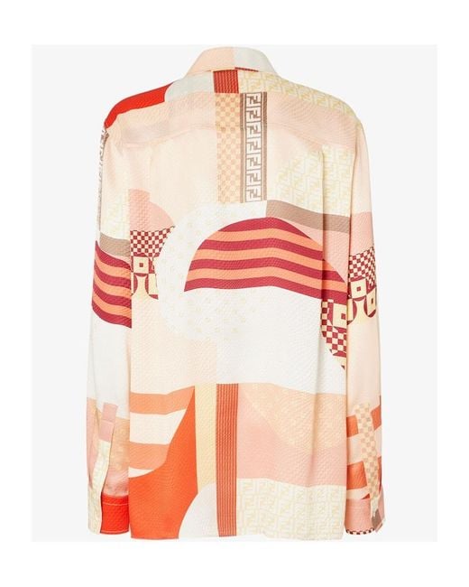 Fendi Orange Patchwork Printed Long-Sleeved Shirt