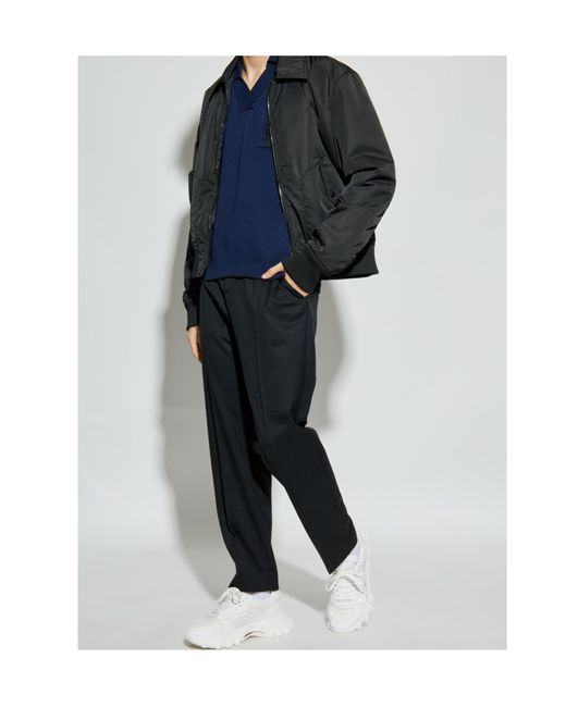 Balmain Blue Écusson Embroidered Knit Polo Shirt for men