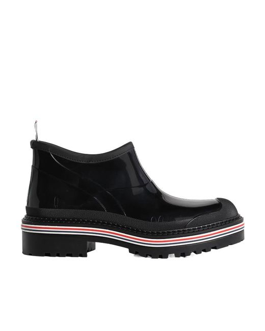 Thom Browne Black Stripe Trimmed Round-Toe Ankle Boots for men