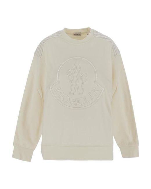 Moncler White Logo Embroidered Crewneck Sweatshirt