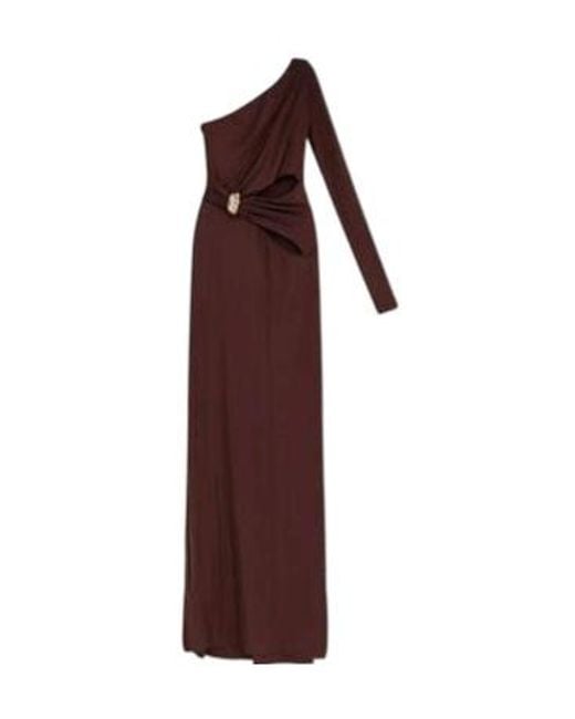 Elisabetta Franchi Purple Cut-Out One-Shoulder Carpet Dress