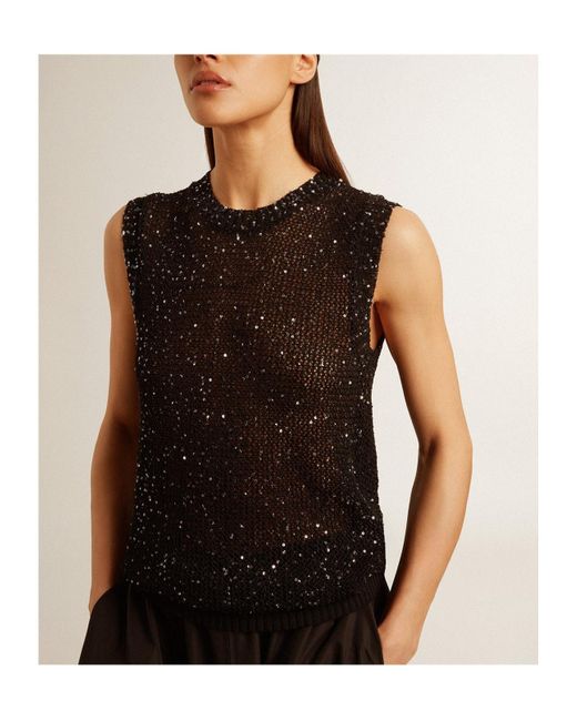 Golden Goose Deluxe Brand Black Sequined Mesh Knitted Tank Top