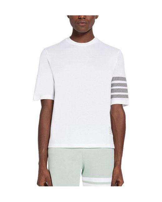 Thom Browne White Jersey 4-Bar Short Sleeve T-Shirt for men