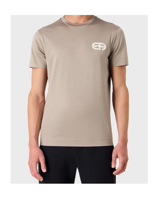 Emporio Armani Gray Logo Embroidered Crewneck T-Shirt for men