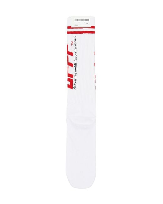 Off-White c/o Virgil Abloh White Logo Print Striped Socks
