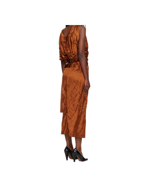 Lanvin Brown Pleated Blend Satin Long Dress
