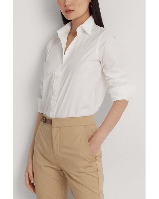 Ralph Lauren White Lauren Long-Sleeved Curved Hem Shirt
