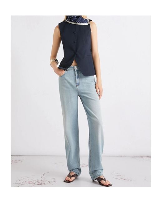 Marella Blue Cotton Gabardine Gilet