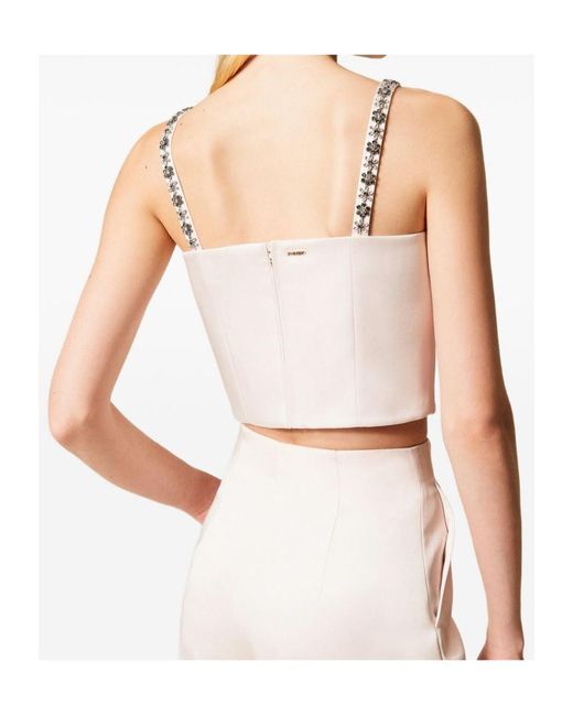 Twinset White Duchesse Embellished Cropped Top