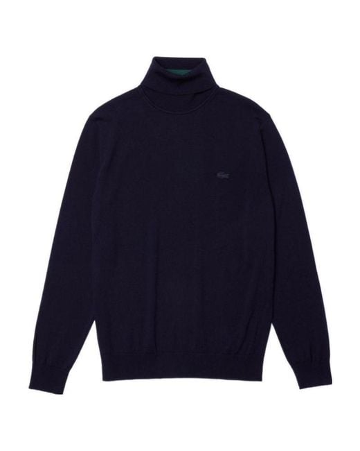 Lacoste Blue Logo Embroidered Turtleneck Jumper for men