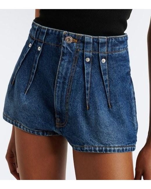 Mugler Blue Pleated Denim Shorts