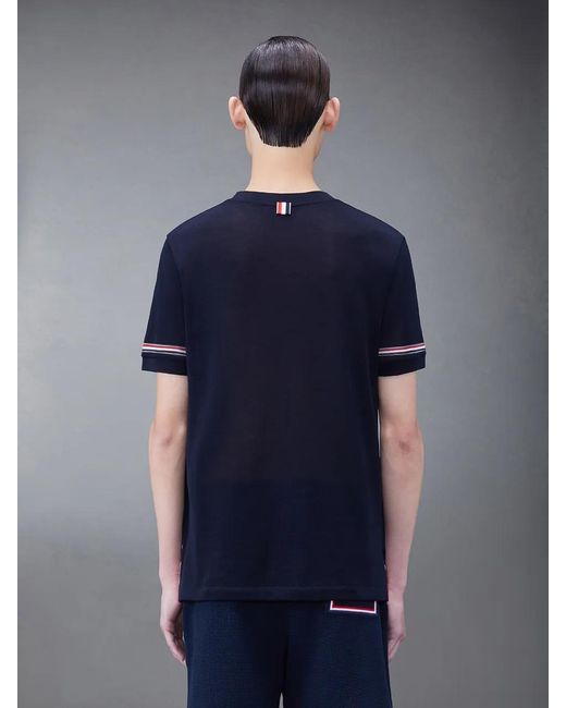 Thom Browne Blue Stripe Detailed Crewneck T-Shirt for men