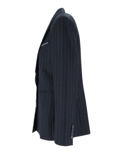Peserico Blue Single-Breasted Striped Blazer