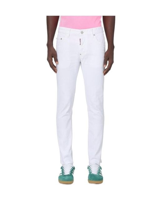DSquared² White Skater Logo Patch Skinny Jeans for men
