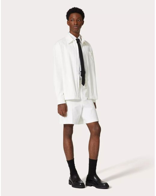Valentino White Logo Plaque Bermuda Shorts for men