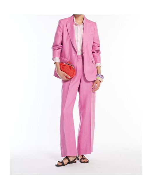 Weekend by Maxmara Pink Linen Canvas Trousers