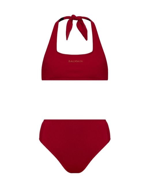 Balmain Red Halter Neck Two-Piece Swimsuit