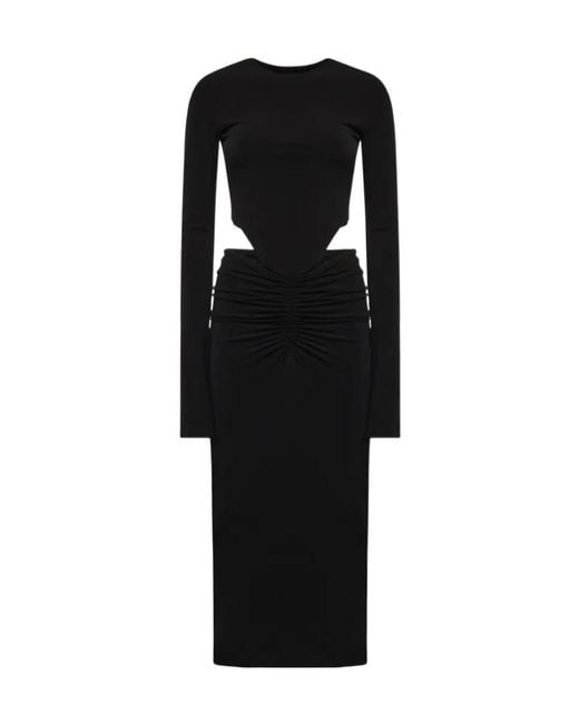 ANDAMANE Black Heloise Cut-Out Ruched Midi Dress