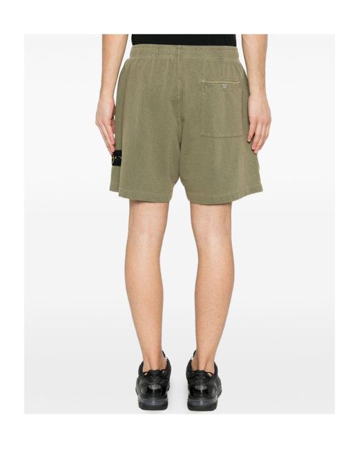 Stone Island Green Logo Patch Old Effect Shorts for men