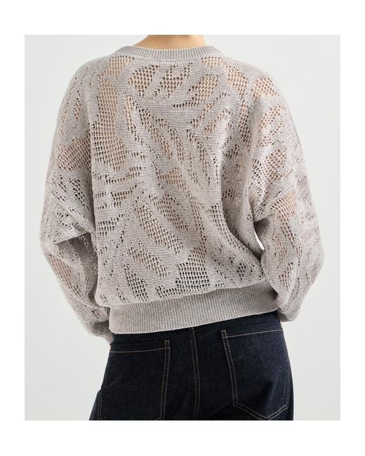 Brunello Cucinelli Gray Open-Knit Sweater