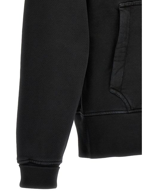 Stone Island Black Compass Patch Drawstring Hoodie for men