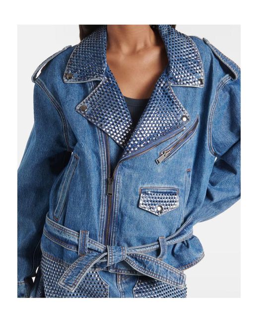 Area Blue Crystal-Embellished Denim Jacket