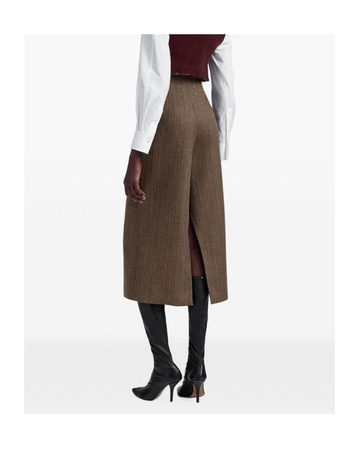 Maison Margiela Brown Herringbone Midi Skirt