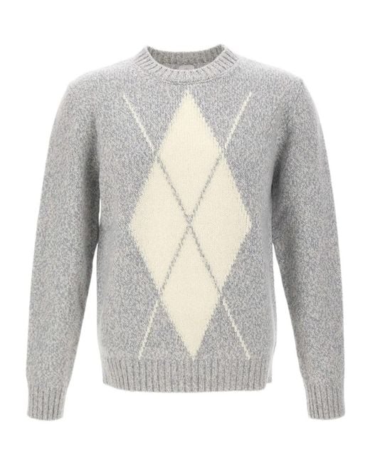 Eleventy Gray Geometric-Pattern Wool Sweater for men