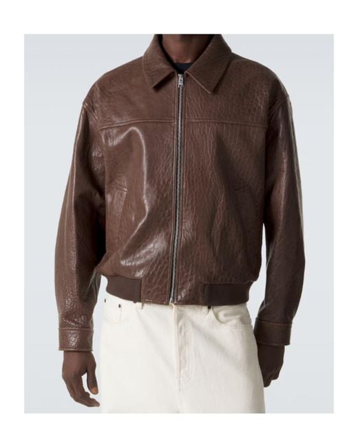FRAME Brown Leather Bomber Jacket for men