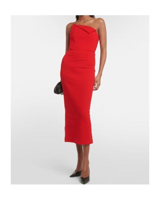 Roland Mouret Red Origami Wool Midi Dress
