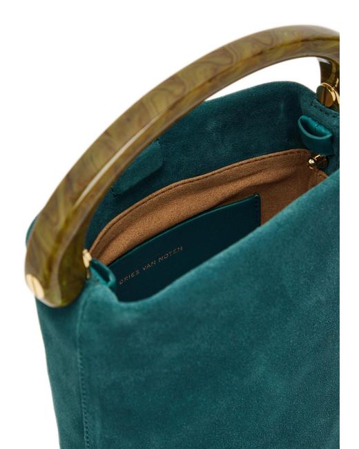 Dries Van Noten Green Crisp Suede Top Handle Bag