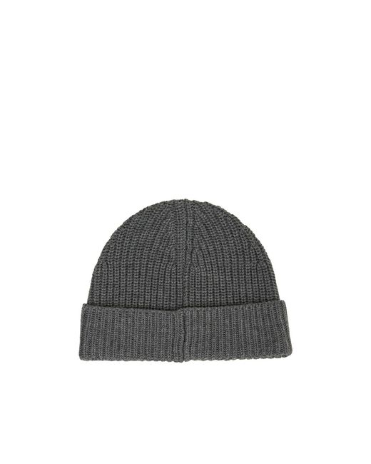 Boss Gray Ribbed Logo-Patch Beanie Hat Set for men
