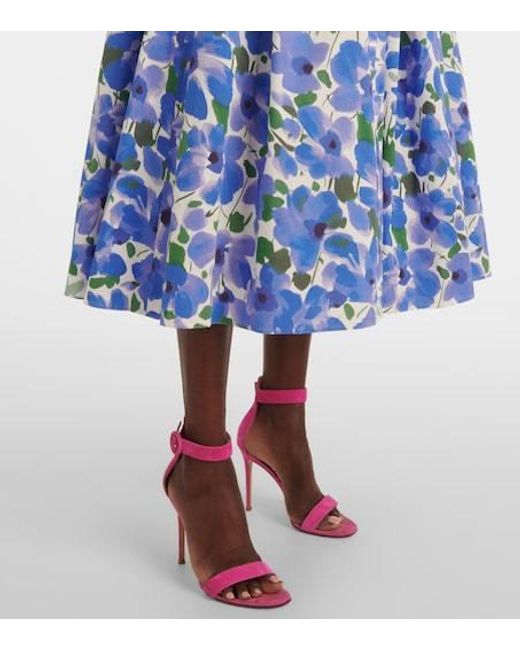 Carolina Herrera Blue Floral Cotton-Blend Midi Skirt