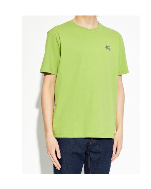 Etro Green Pegaso Printed Crewneck T-Shirt for men
