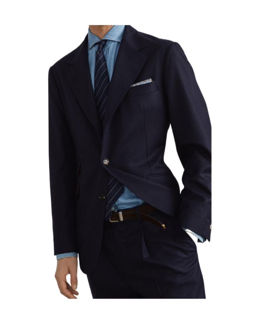 Brunello Cucinelli Blue Virgin Wool Flannel Deconstructed Cavallo Blazer for men