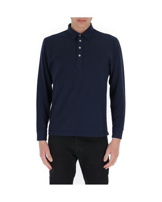 Original Vintage Style Blue Long-Sleeved Polo Shirt for men