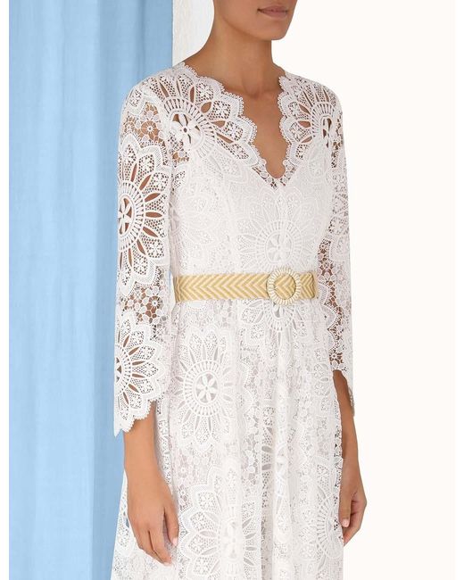 Zimmermann White Chintz Doily-Lace Belted Midi Dress