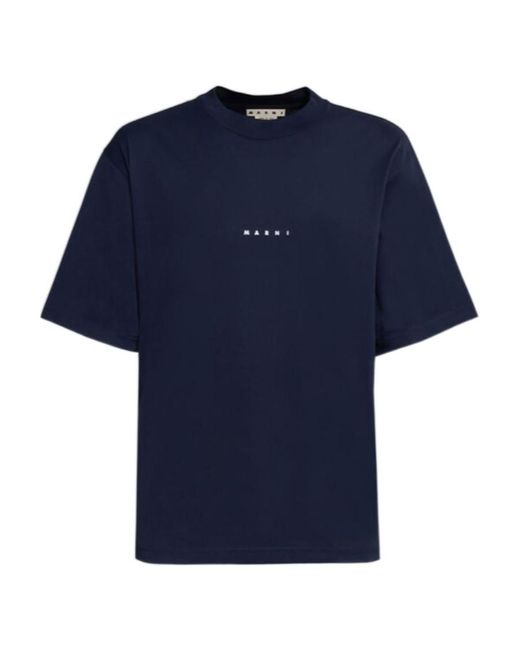 Marni Blue Logo Printed Crewneck T-Shirt for men