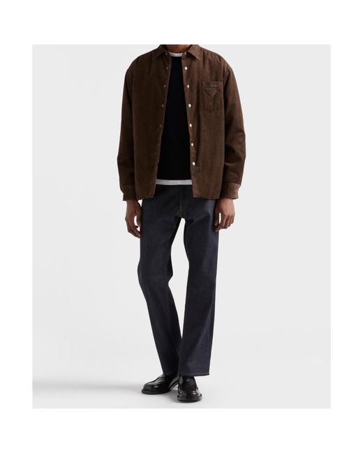 Prada Brown Logo Detailed Long-Sleeved Shirt for men