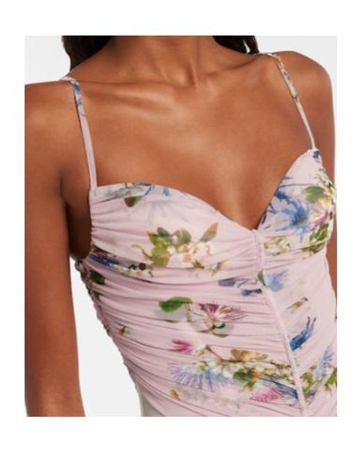 Blumarine Purple Floral Ruched Sheer Gown