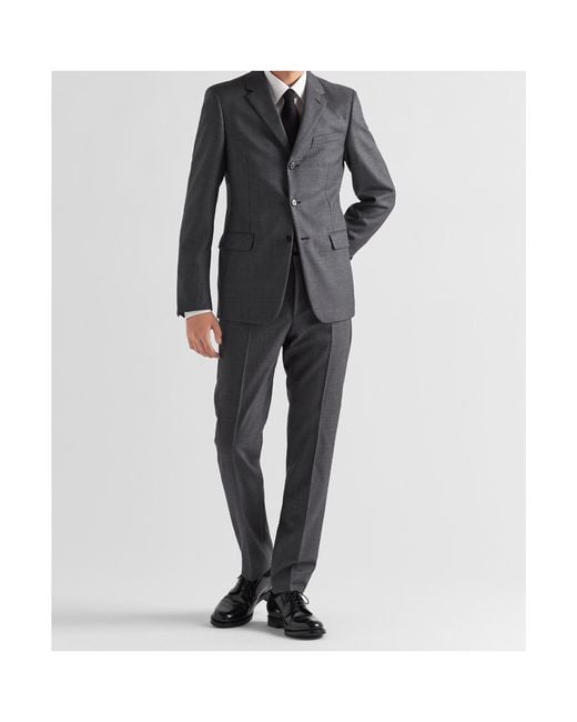 Prada Gray Single-Breasted Wool Suit for men