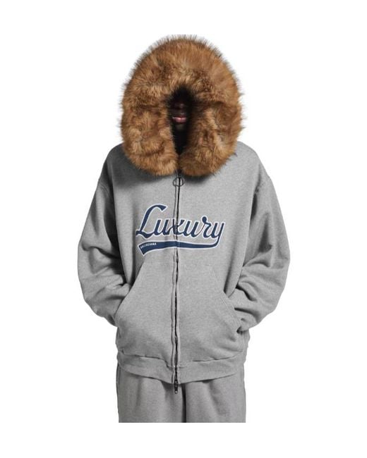 Balenciaga Gray Luxury Script Oversized Zip-Up Hoodie for men