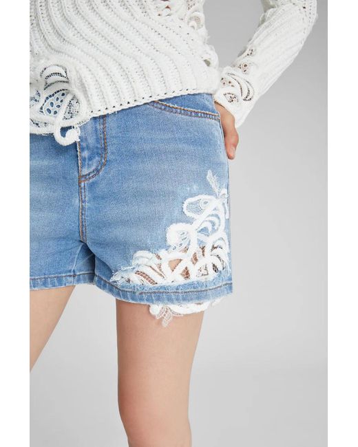 Ermanno Scervino Blue Vintage Denim Shorts With Broken Details