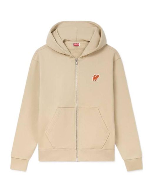 KENZO Natural Elephant Logo' Embroidered Full-Zip Hoodie for men