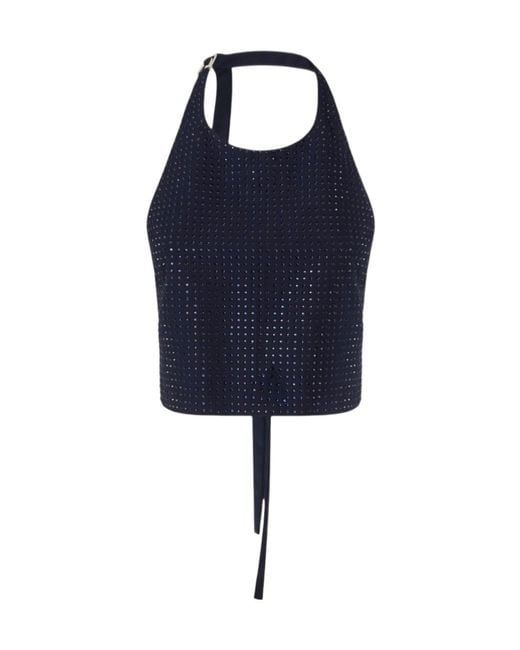 Pinko Blue Rhinestone-Embellished Halterneck Top