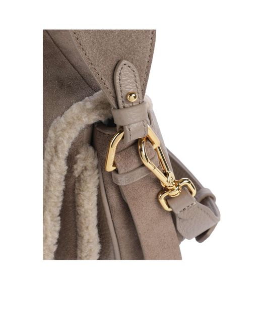 Coccinelle Multicolor Shearling-Trim Suede Shoulder Bag