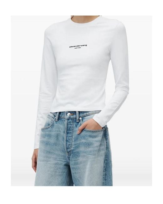 Alexander Wang White Logo Print Slim Fit Long Sleeve T-Shirt