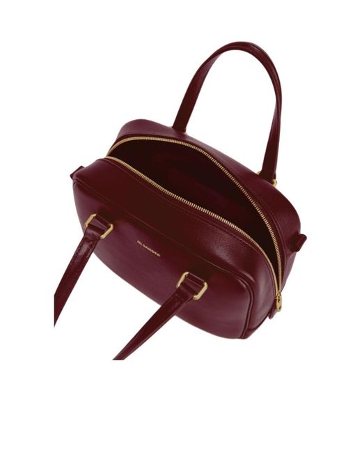 Jil Sander Red Vision Small Small-Sized Leather Crossbody Bag With Embossed Logo