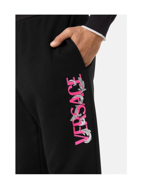 Versace Black Logo Printed High Waist Track Pants for men