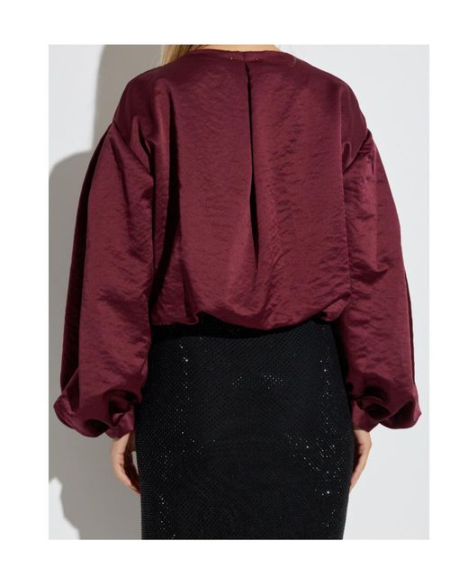 Forte_forte Red Balloon-Sleeve V-Neck Top